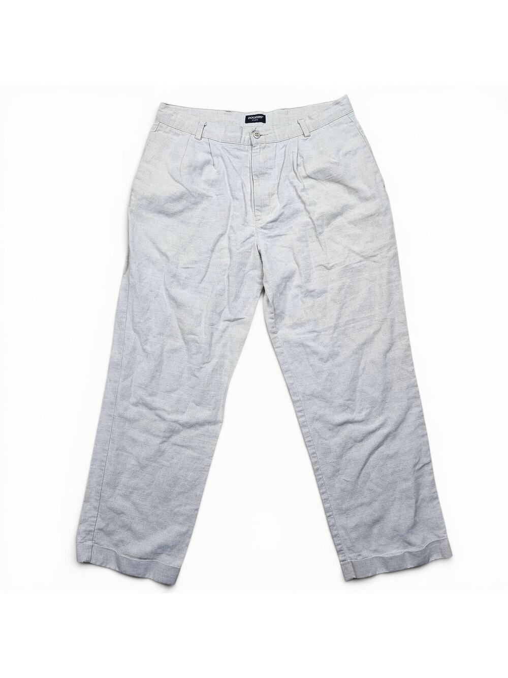 DOCKERS Linen Blend Pleated Pants Men's 36x30 No Wrinkle Elevated Summer Casual